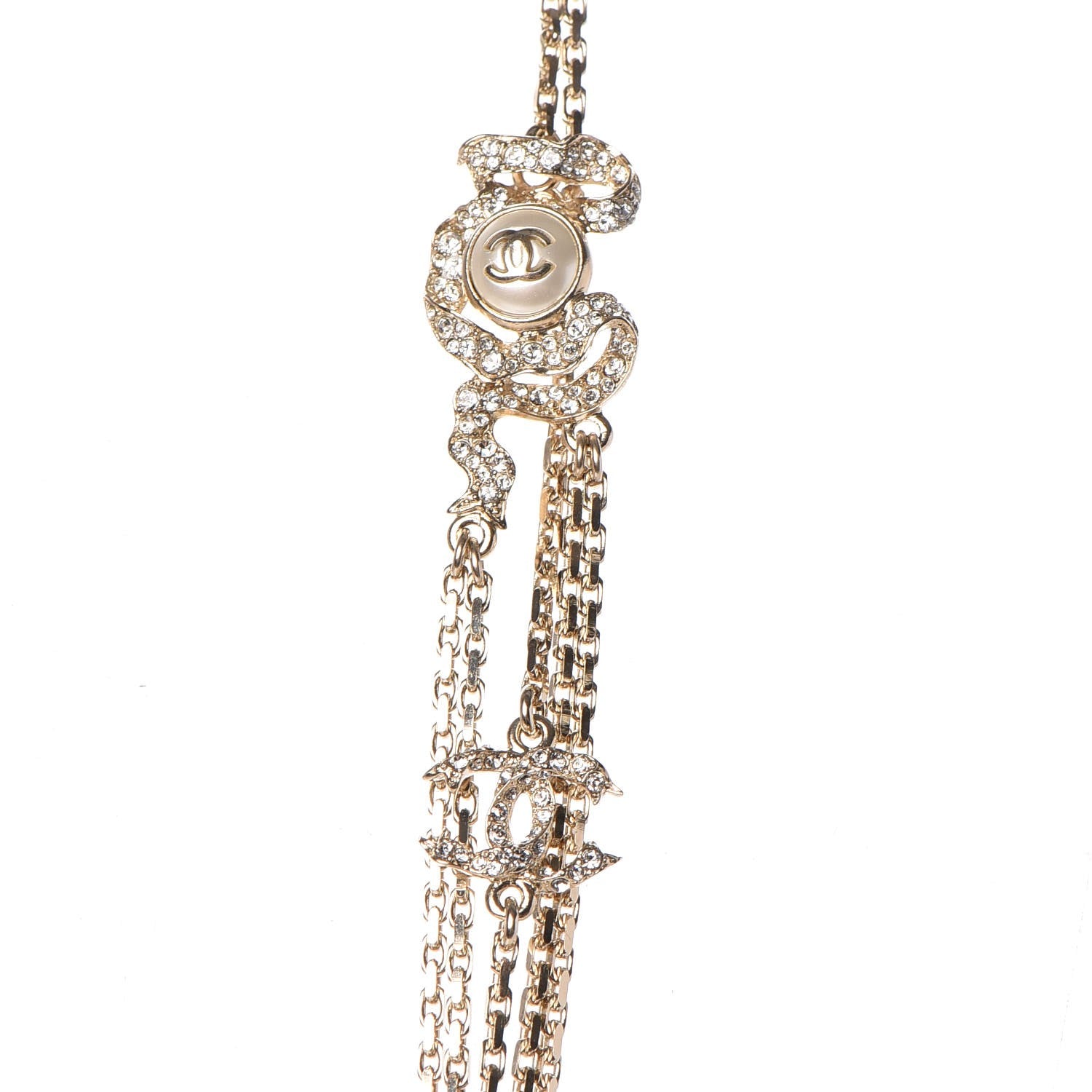 Chanel Crystal Pearl CC Long Multistrand Necklace Light Gold 5 of 7