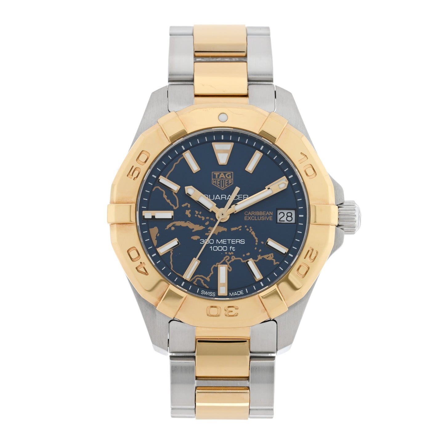 Stainless Steel 32mm Aquaracer Caribbean Map Quartz Watch Blue WBD1324