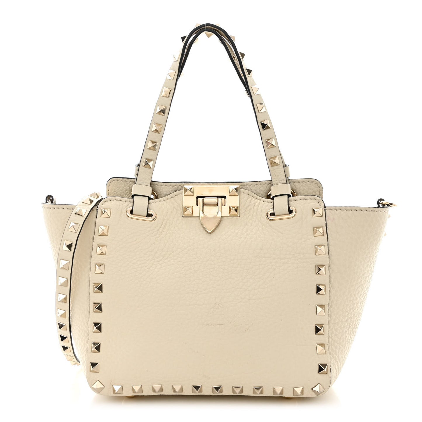 Pebbled Calfskin Mini Rockstud Tote Ivory
