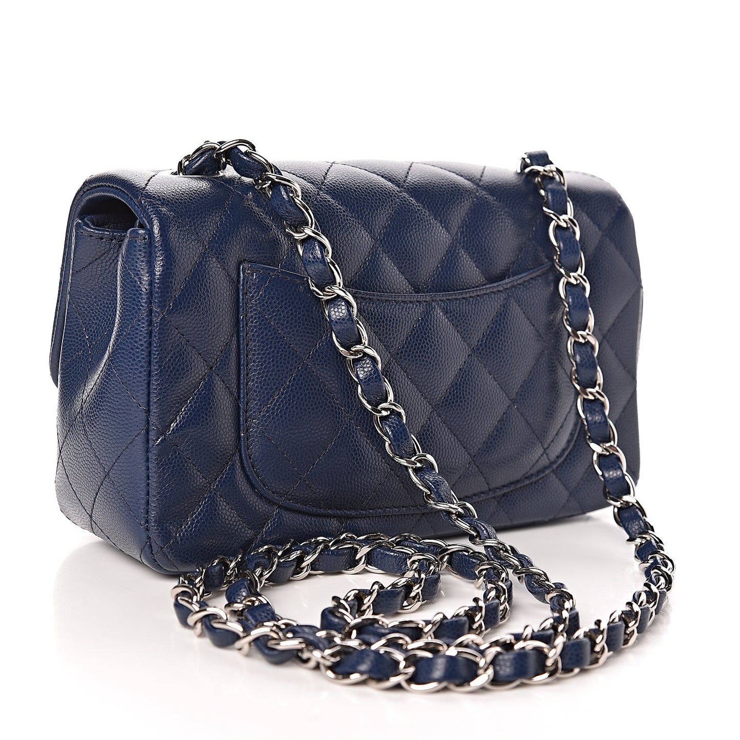 Caviar Quilted Mini Rectangular Flap Dark Blue