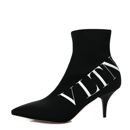 Valentino Garavani Eco Leather VLTN 70mm Sock Booties 37 Black White 1 of 7