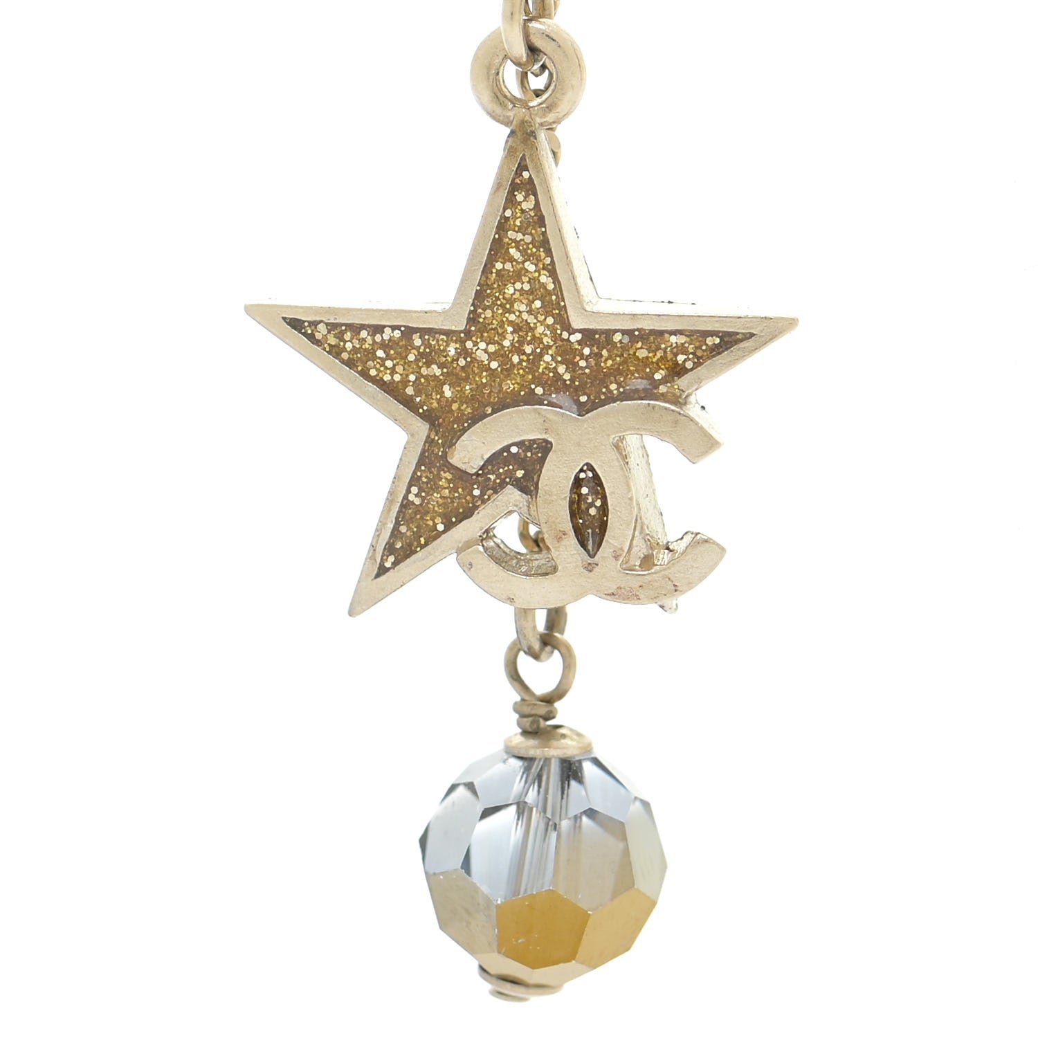 Chanel Metal Crystal Star Moon Earrings Gold 6 of 7