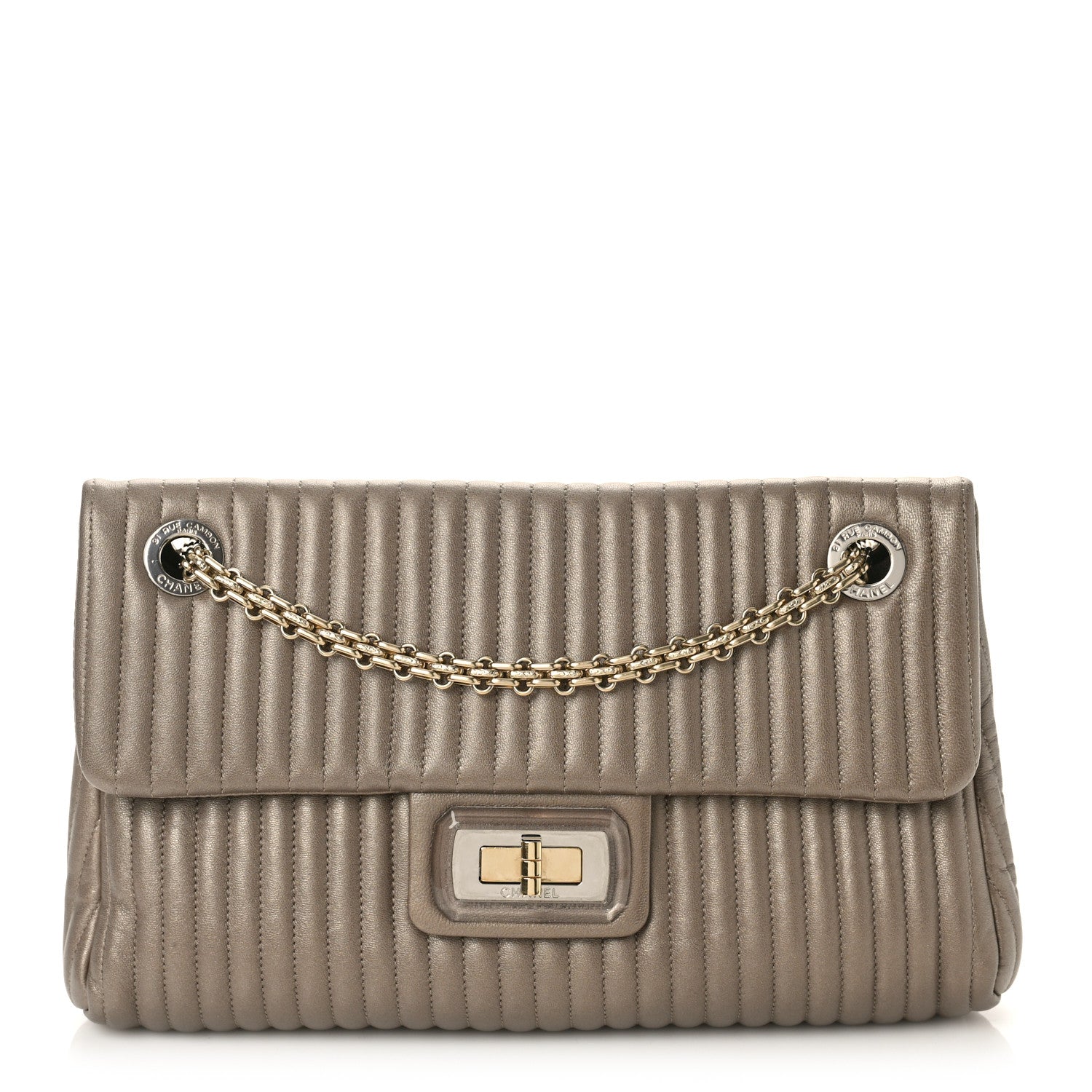 Chanel Iridescent Calfskin Vertical Quilted Mademoiselle Lock Bijoux Flap Bag Brown 1 of 9