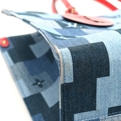 Louis Vuitton Denim Damier Monogram Onthego Blue Rouge 9 of 14