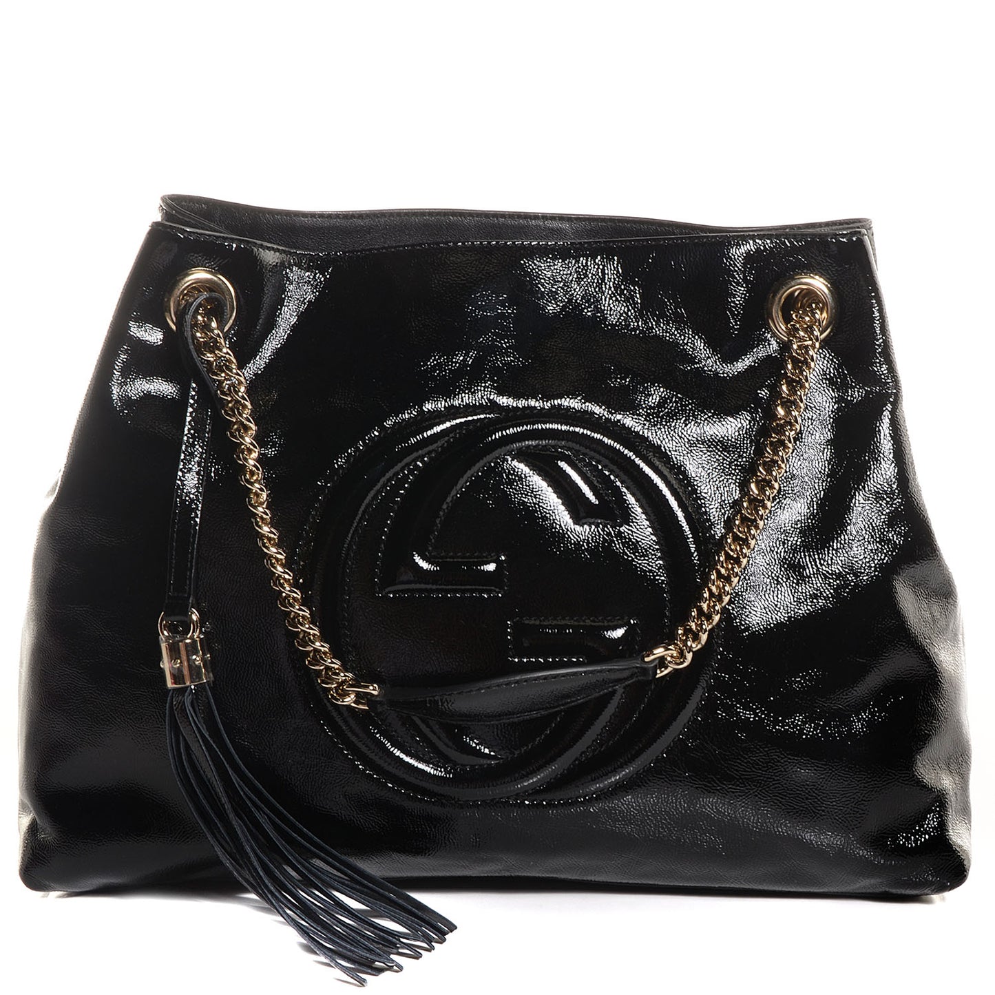 Patent Medium Soho Chain Shoulder Bag Black
