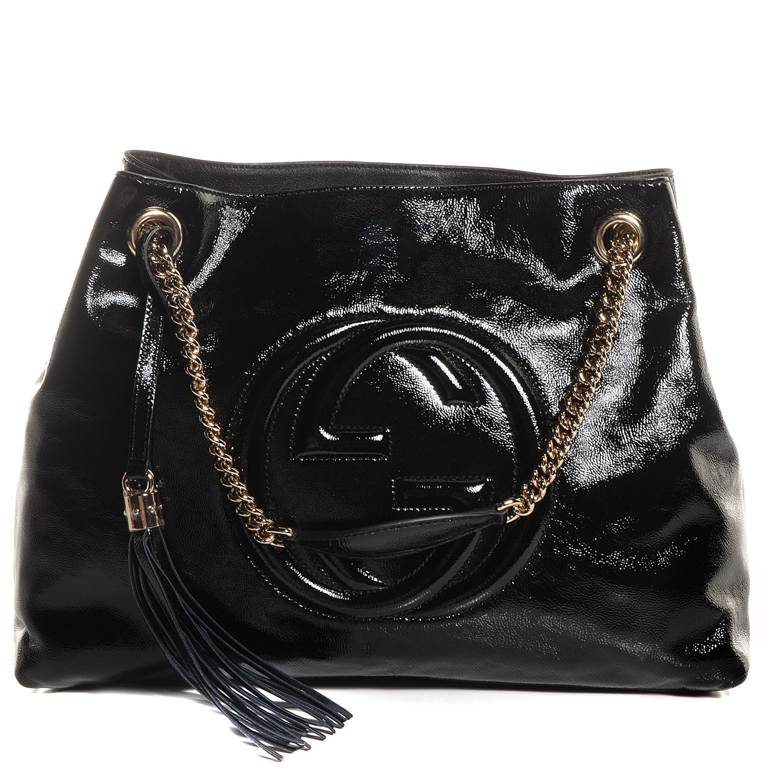 Gucci Patent Medium Soho Chain Shoulder Bag Black 1 of 7