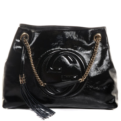 Gucci Patent Medium Soho Chain Shoulder Bag Black 1 of 7