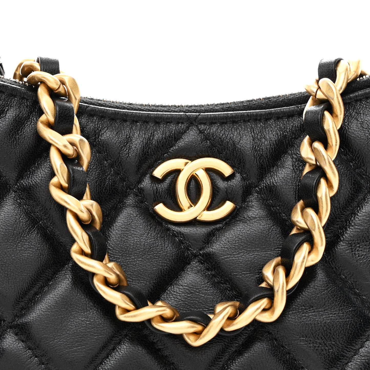 Lambskin Quilted Chain Around Top Handle Mini Bag Black
