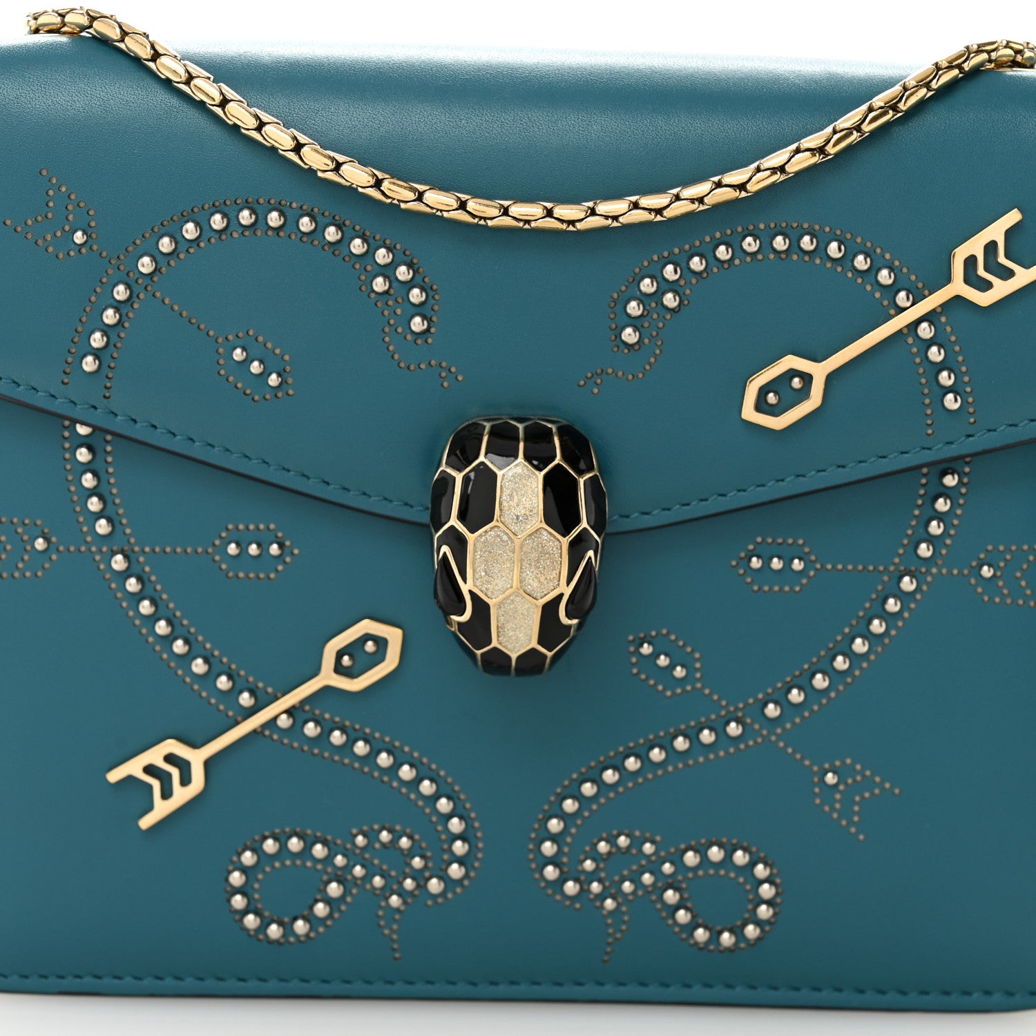 Bulgari Calfskin Studded Serpenti In Love Forever Crossbody Bag Tropical Turquoise 8 of 11