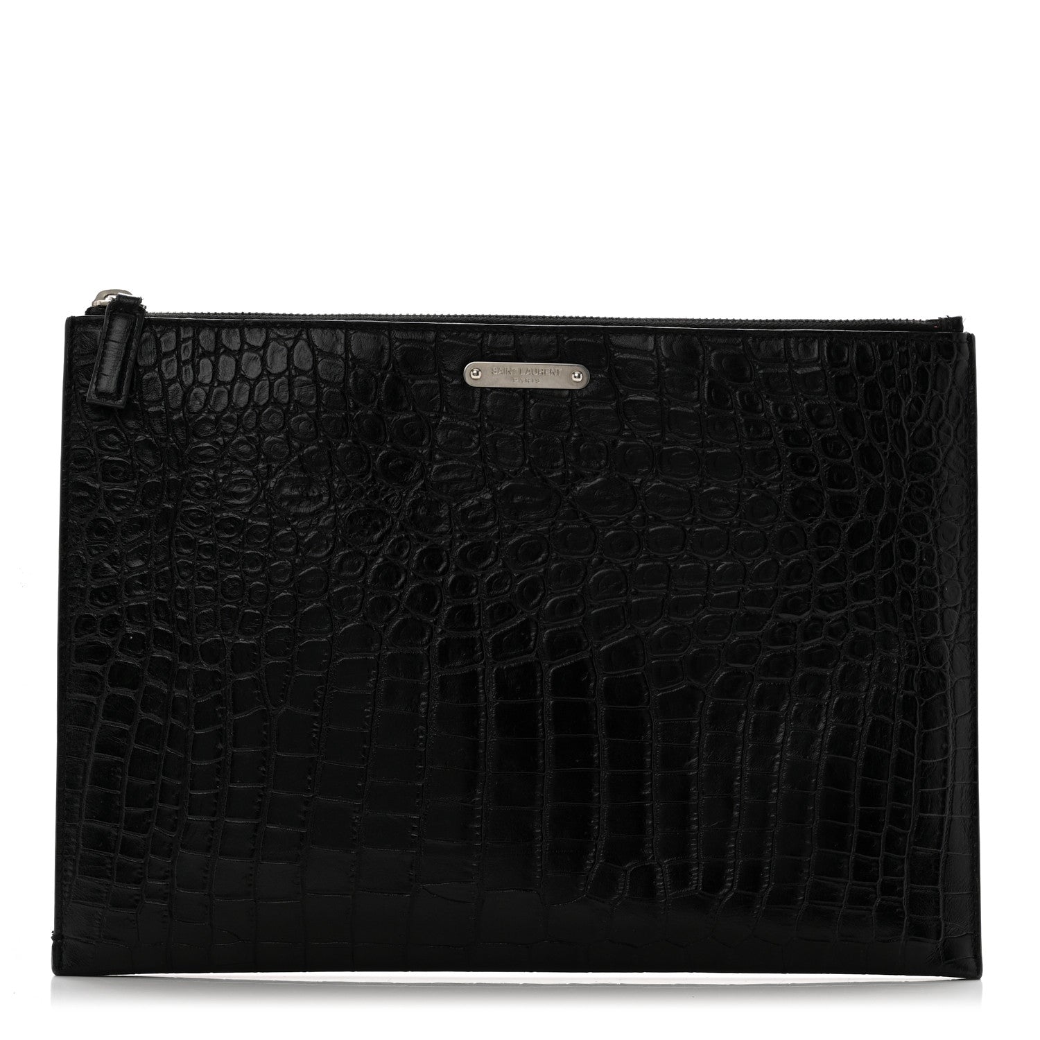Saint Laurent Calfskin Crocodile Embossed Document Holder Black 1 of 9