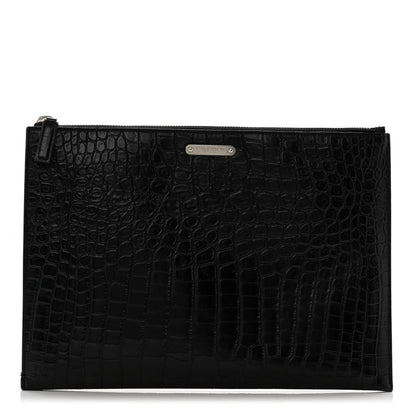 Saint Laurent Calfskin Crocodile Embossed Document Holder Black 1 of 9