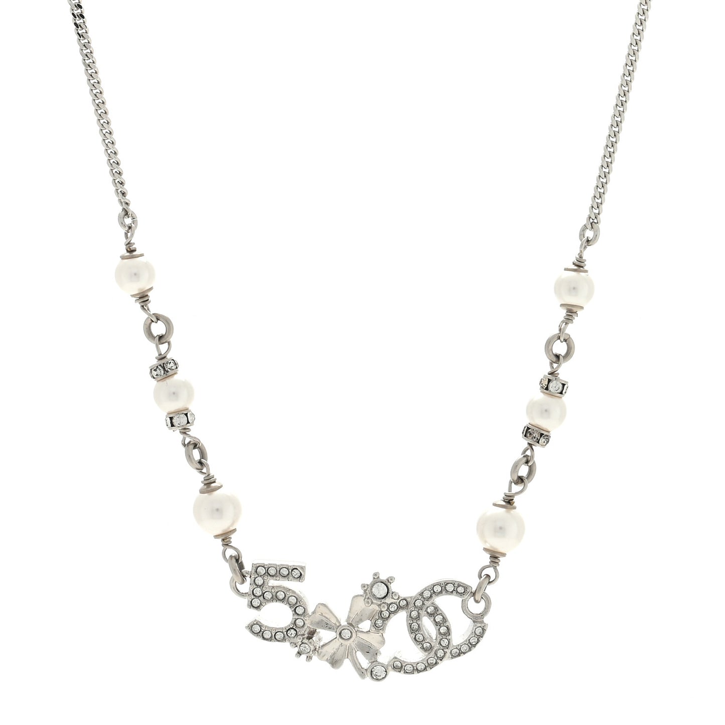Crystal Pearl Star 5 CC Necklace Gold White