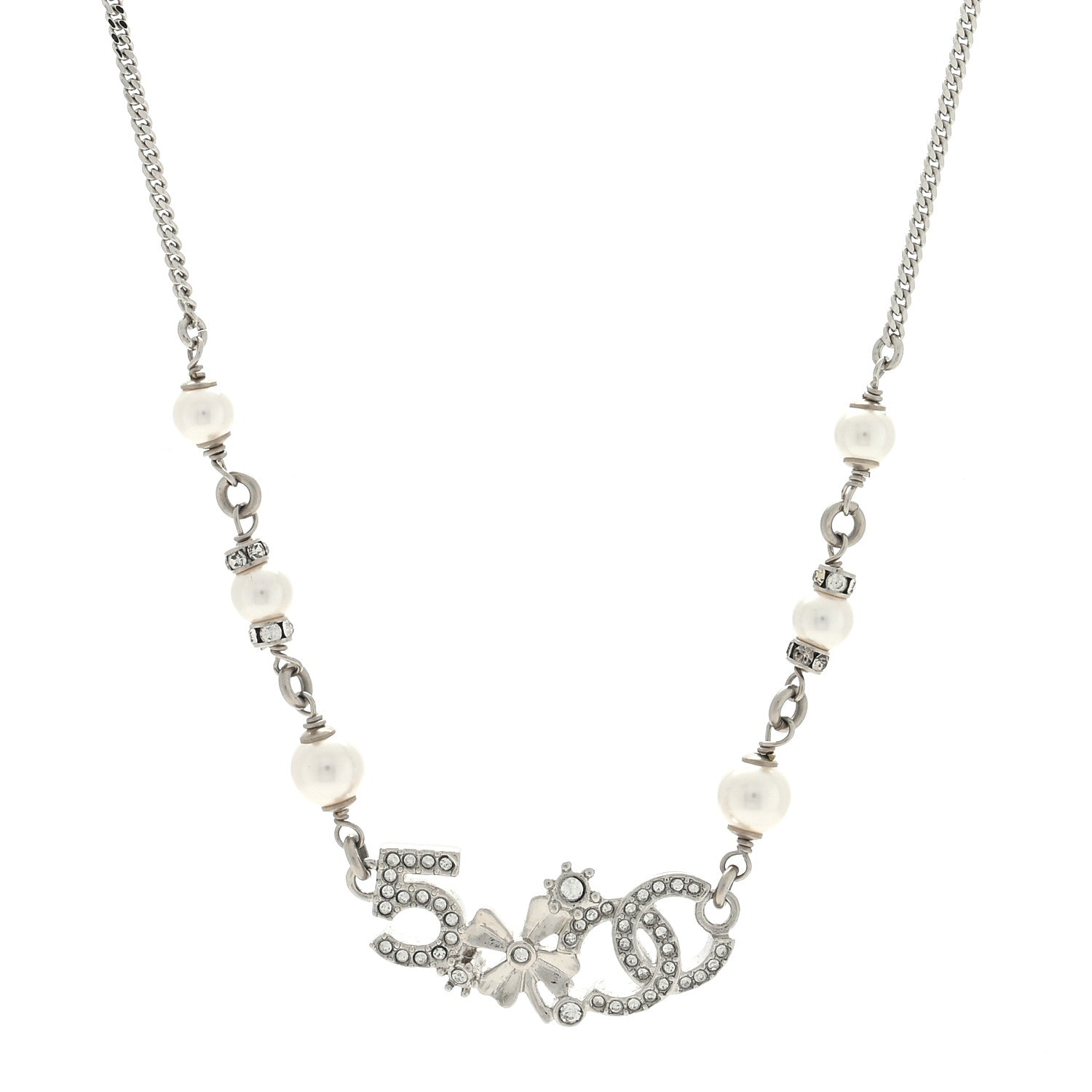 Chanel Crystal Pearl Star 5 CC Necklace Gold White 1 of 4