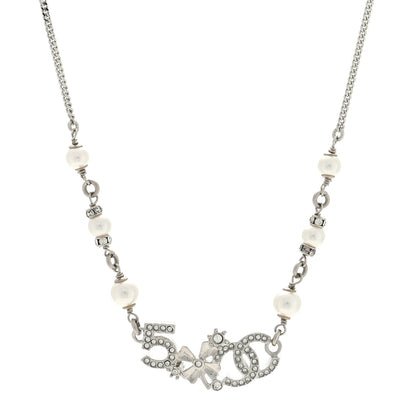 Chanel Crystal Pearl Star 5 CC Necklace Gold White 1 of 4