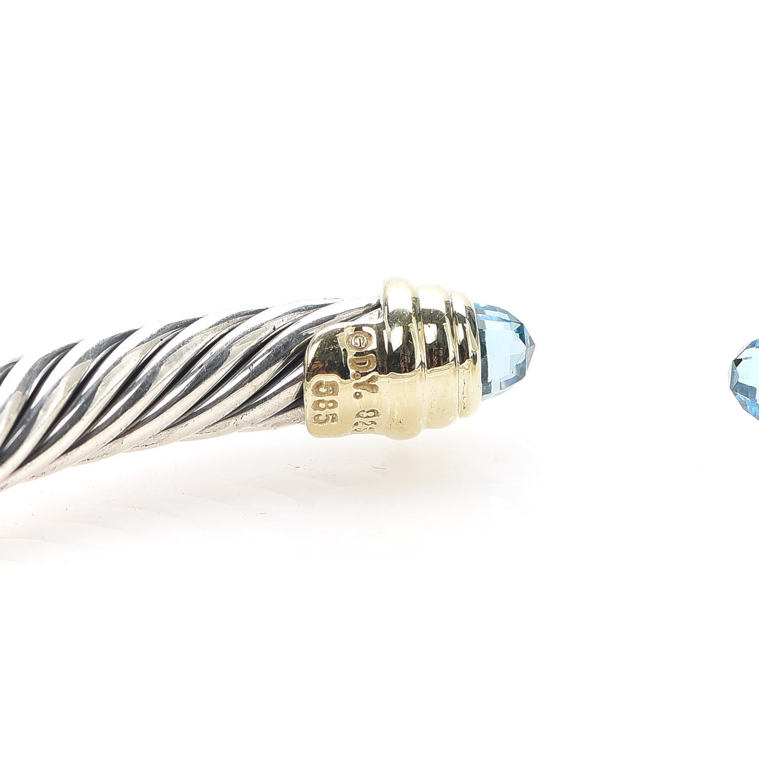 David Yurman Sterling Silver 14K Yellow Gold Blue Topaz 5mm Cable Classics Petite Color Bracelet 4 of 4