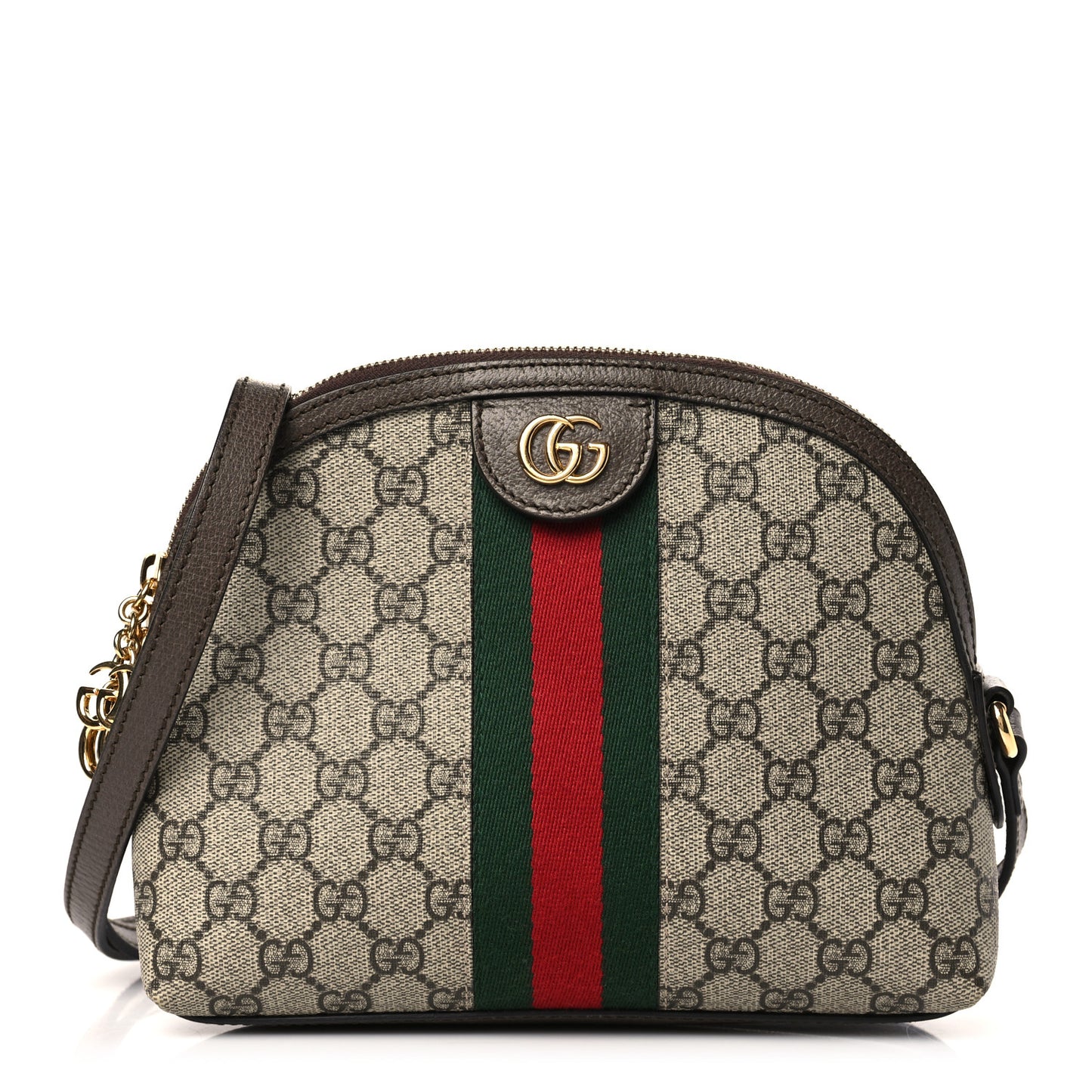 GG Supreme Monogram Textured Dollar Calfskin Web Small Ophidia Dome Shoulder Bag Beige Ebony New Acero