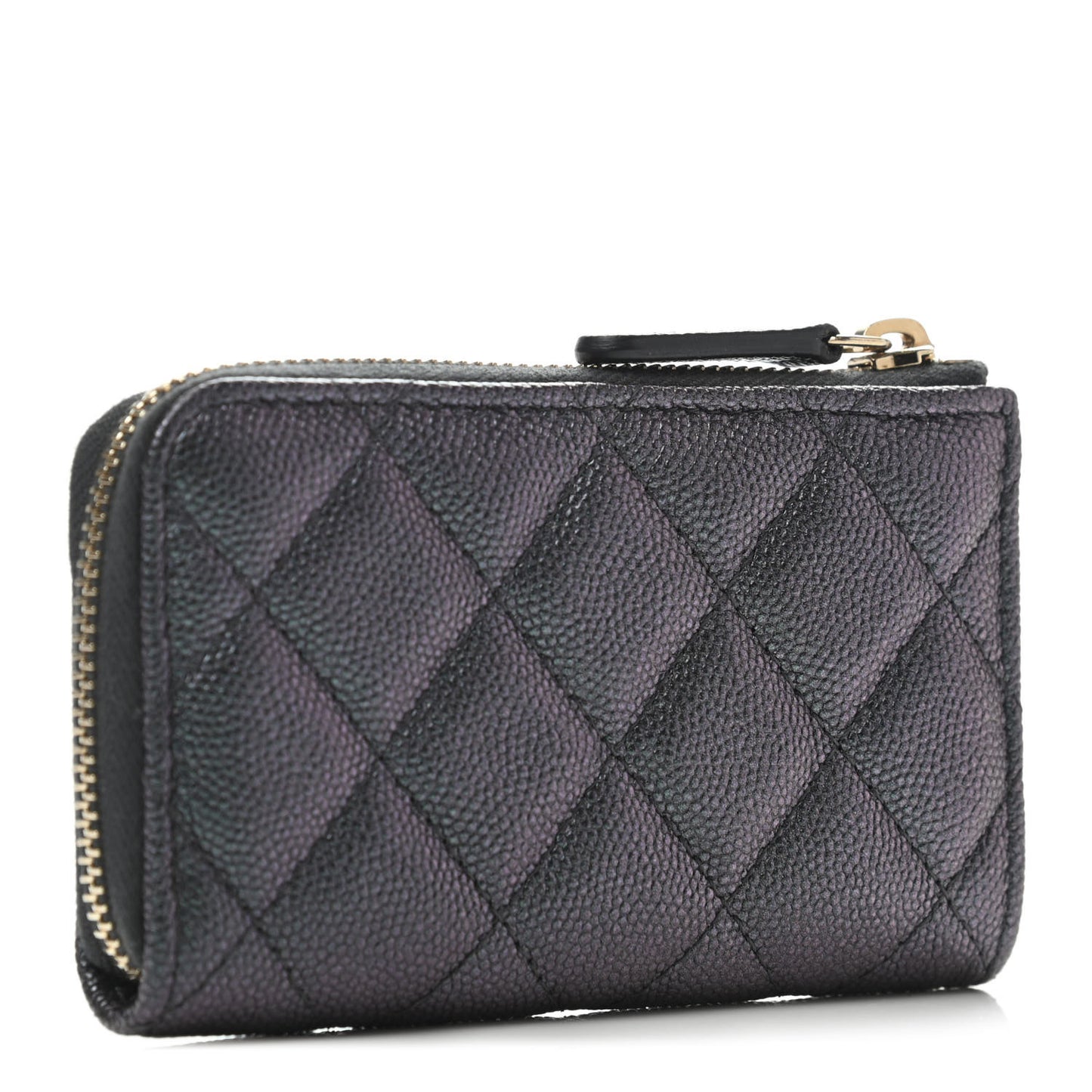 Iridescent Caviar Quilted Zipped Key Holder Case Black