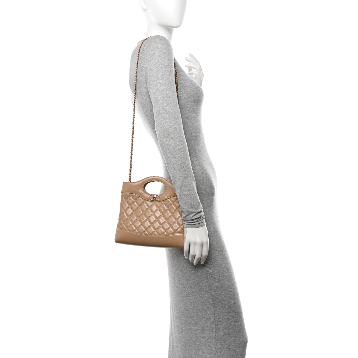 Chanel Shiny Crumpled Calfskin Quilted Mini 31 Shopping Bag Beige 2 of 11
