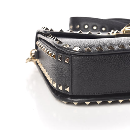 Valentino Garavani Pebbled Calfskin Medium Rockstud Flap Saddle Bag Black 7 of 14