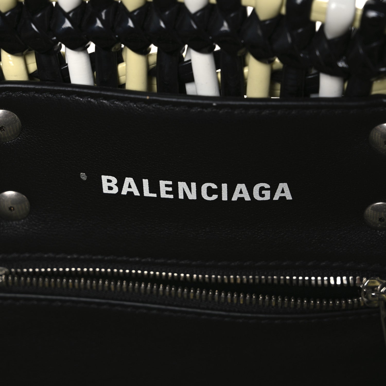 Balenciaga Varnished Faux Calfskin XS Bistro Basket Pale Yellow Black White 6 of 10