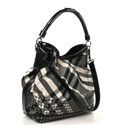 Burberry Nylon Beat Check Studded Hobo Black 3 of 9