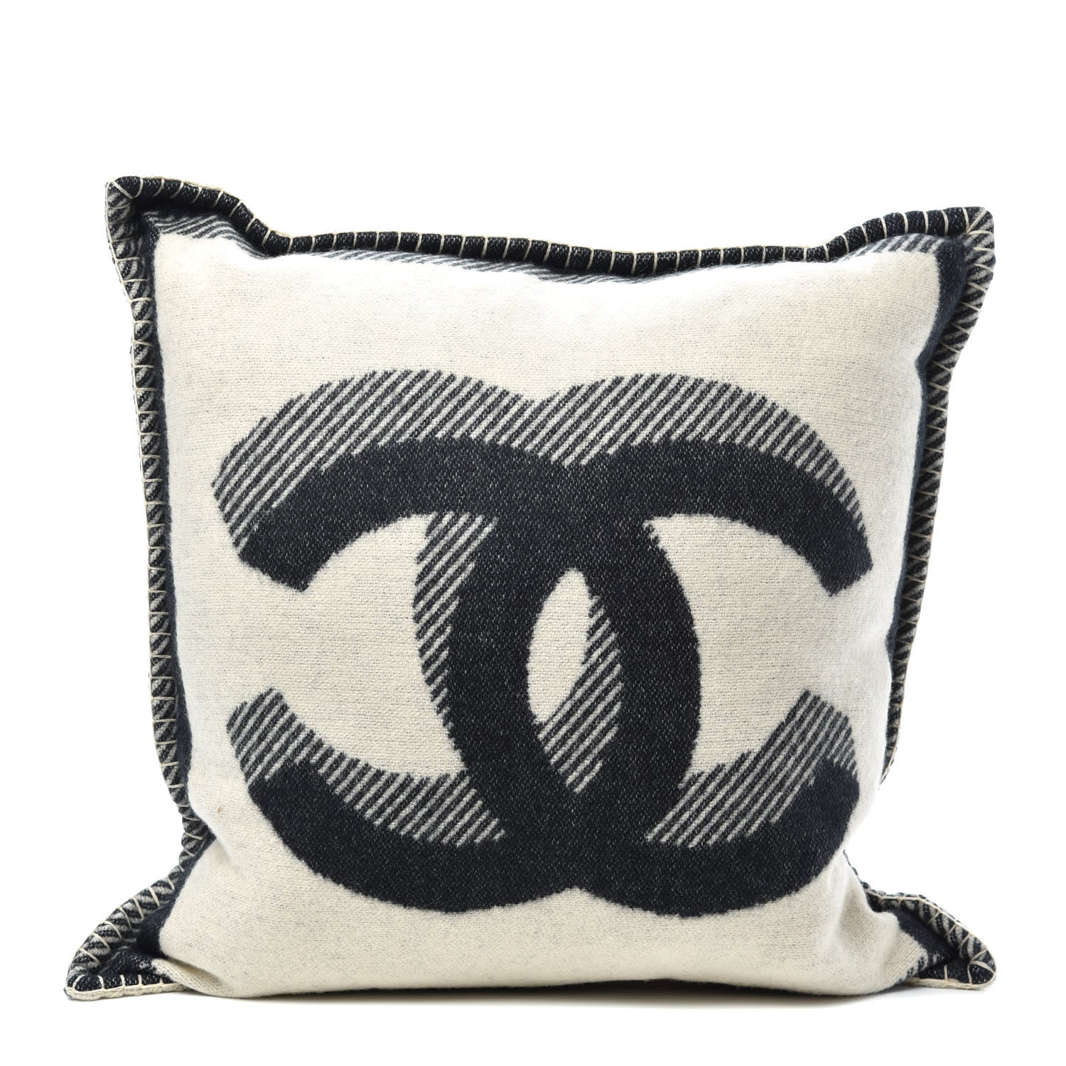 Chanel Merino Wool Cashmere CC Pillow Beige Black 1 of 3
