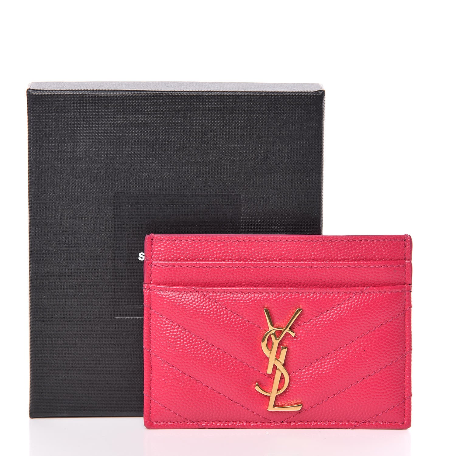Saint Laurent Grain De Poudre Matelasse Chevron Monogram Credit Card Case Bubblegum 8 of 8