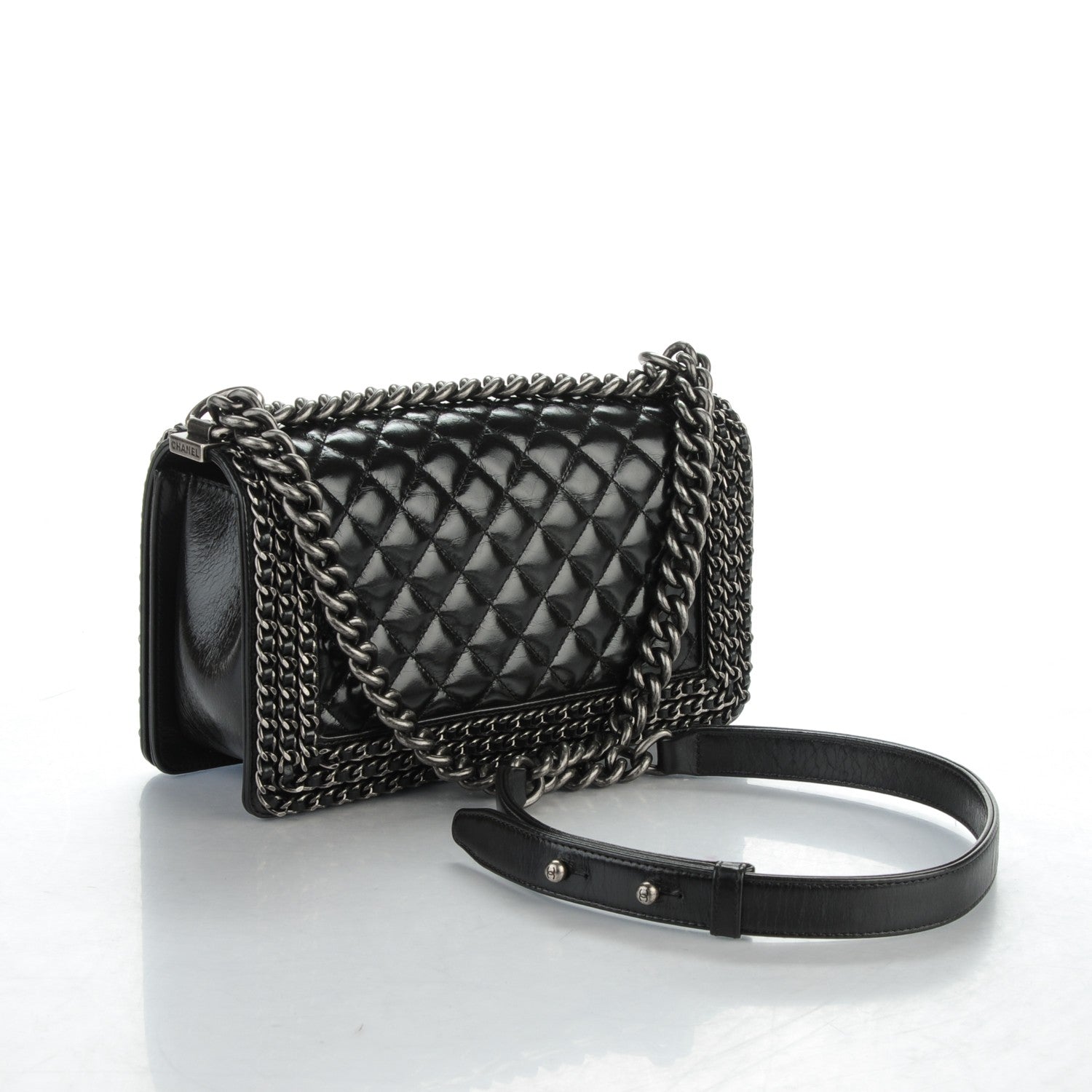 Chanel Glazed Calfskin Quilted Medium Boy Chained Flap Black 3 of 7