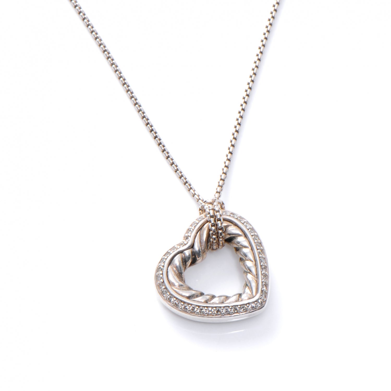 David Yurman Sterling Silver Diamond Open Heart Cable Necklace 1 of 4