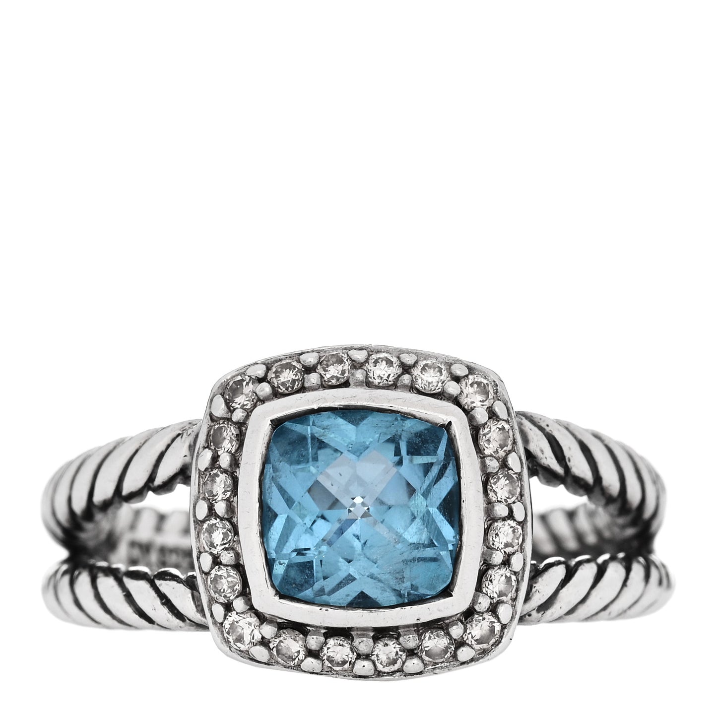 Sterling Silver Diamond Blue Topaz 7mm Petite Albion Ring 54 7
