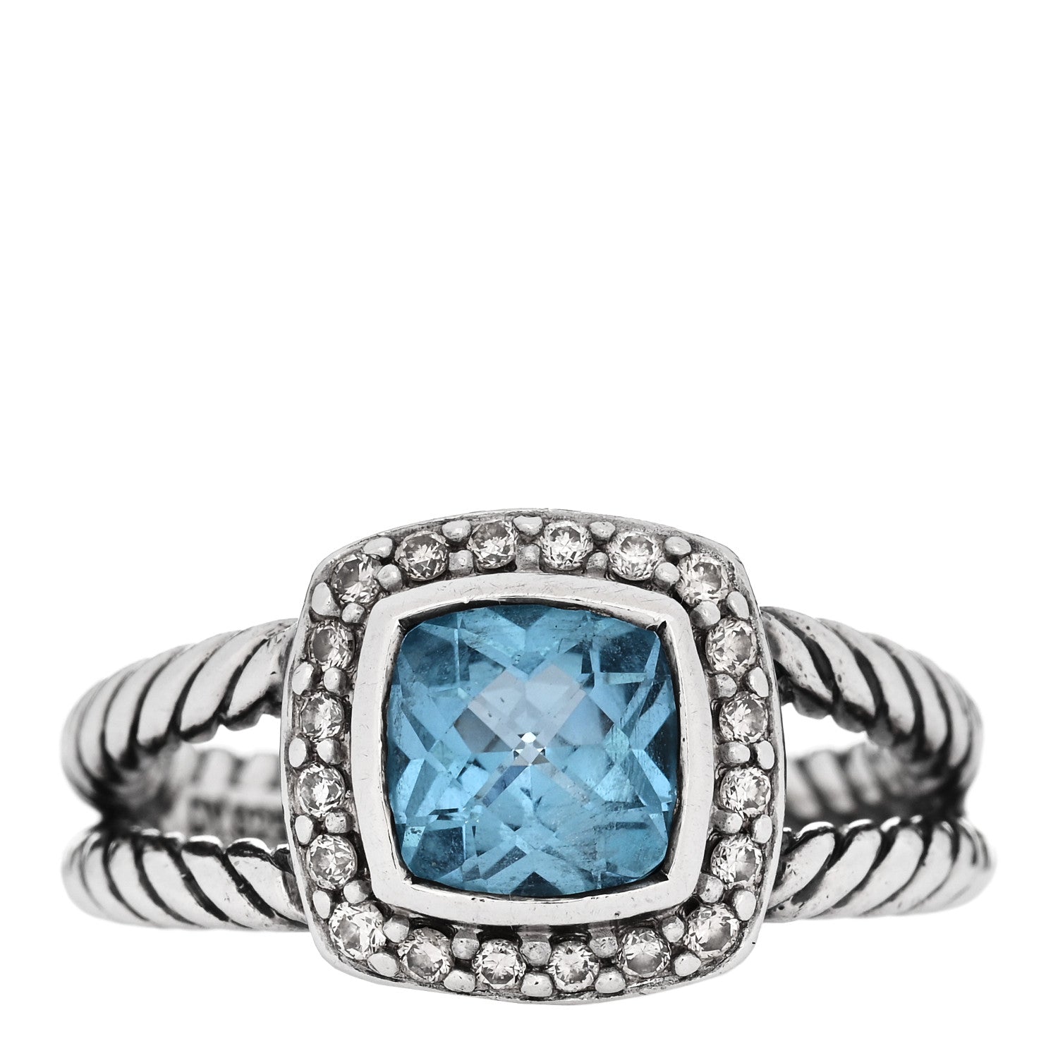 David Yurman Sterling Silver Diamond Blue Topaz 7mm Petite Albion Ring 54 7 1 of 5
