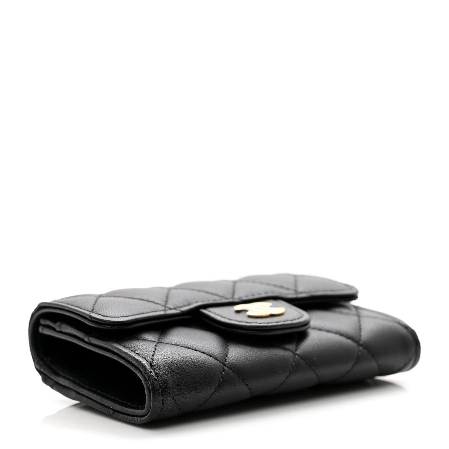 Lambskin Quilted Flap Card Holder Black