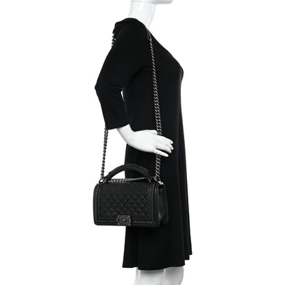 Chanel Calfskin Quilted Medium Boy Top Handle Flap Black 3 of 11