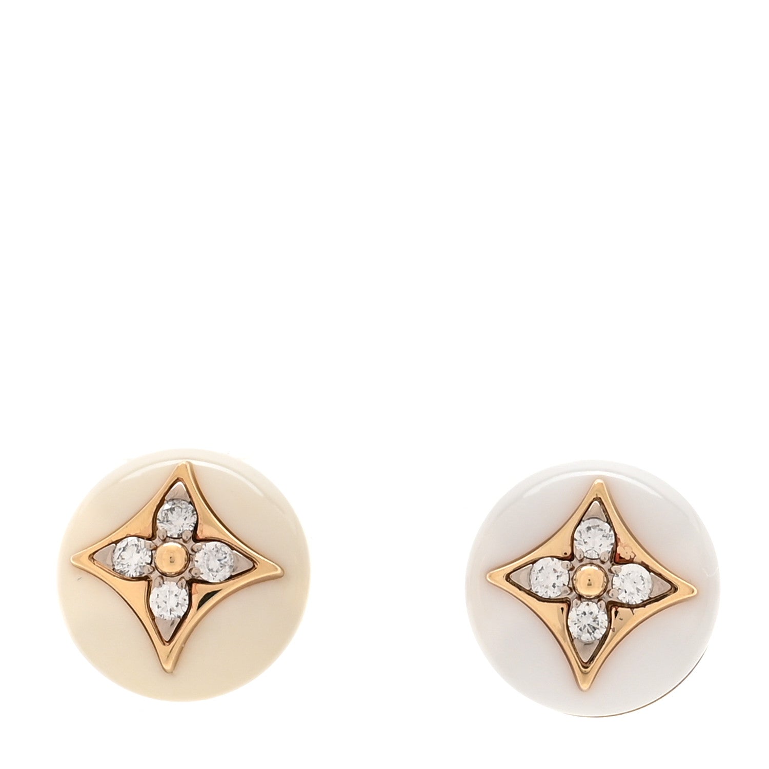 Louis Vuitton 18K Yellow Gold Diamond White Agate Color Blossom BB Star Stud Earrings 1 of 5
