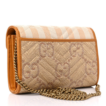 Gucci Raffia GG Monogram Matelasse GG Marmont Chain Wallet Natural Beige Off White Sun Oil 3 of 9