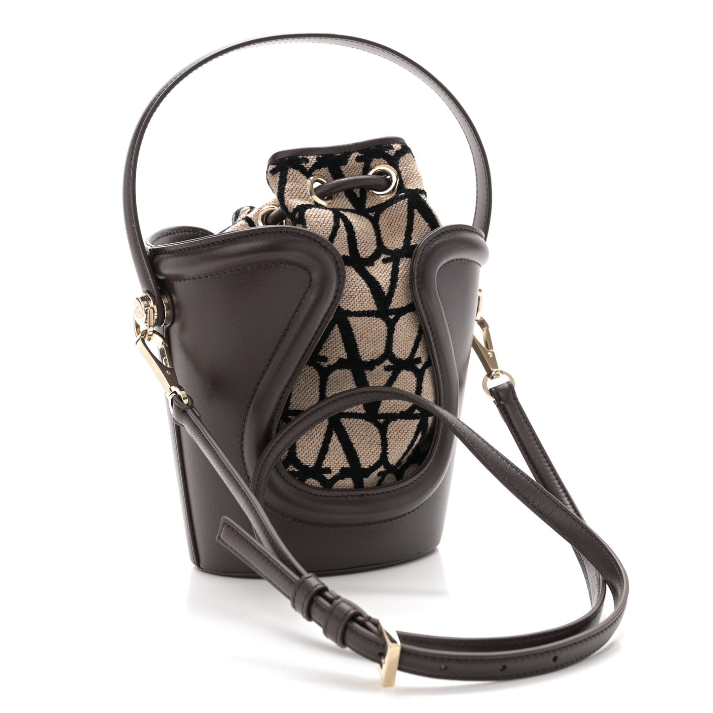 Toile Iconographe Nappa Mini Vlogo Signature Bucket Bag Naturale Black Fondant