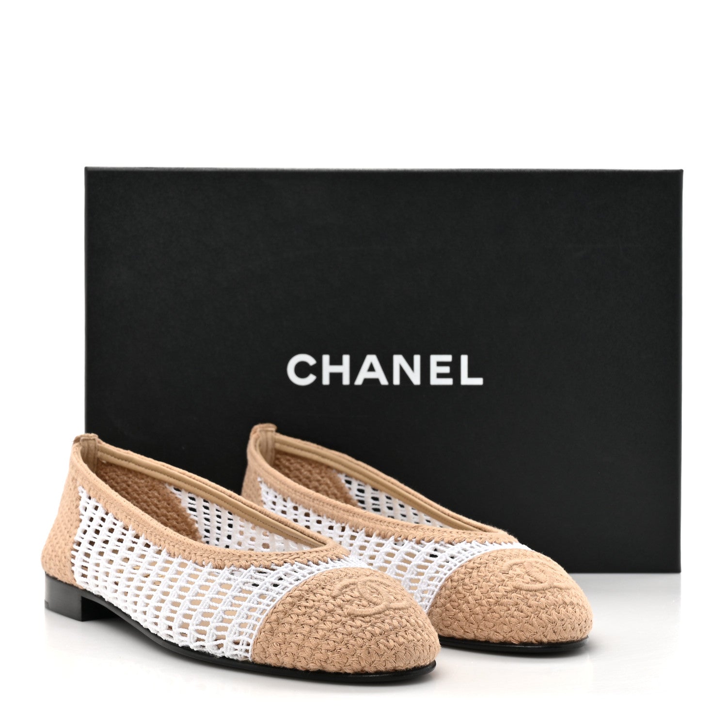 Chanel Raffia Cap Toe Ballerina Flats 36 Beige White 9 of 9