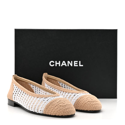 Chanel Raffia Cap Toe Ballerina Flats 36 Beige White 9 of 9