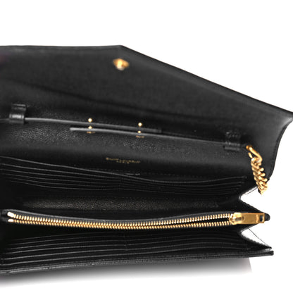 Saint Laurent Grain De Poudre Matelasse Chevron Monogram Chain Wallet Black 4 of 11