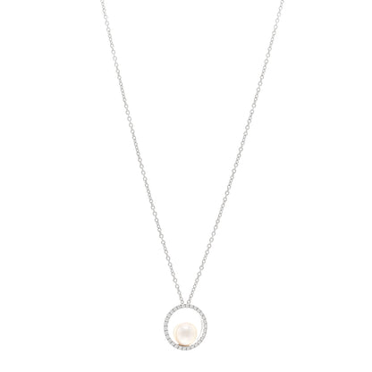 Mikimoto 18K White Gold Diamond Akoya Pearl 7mm Circle Pendant Necklace 1 of 5