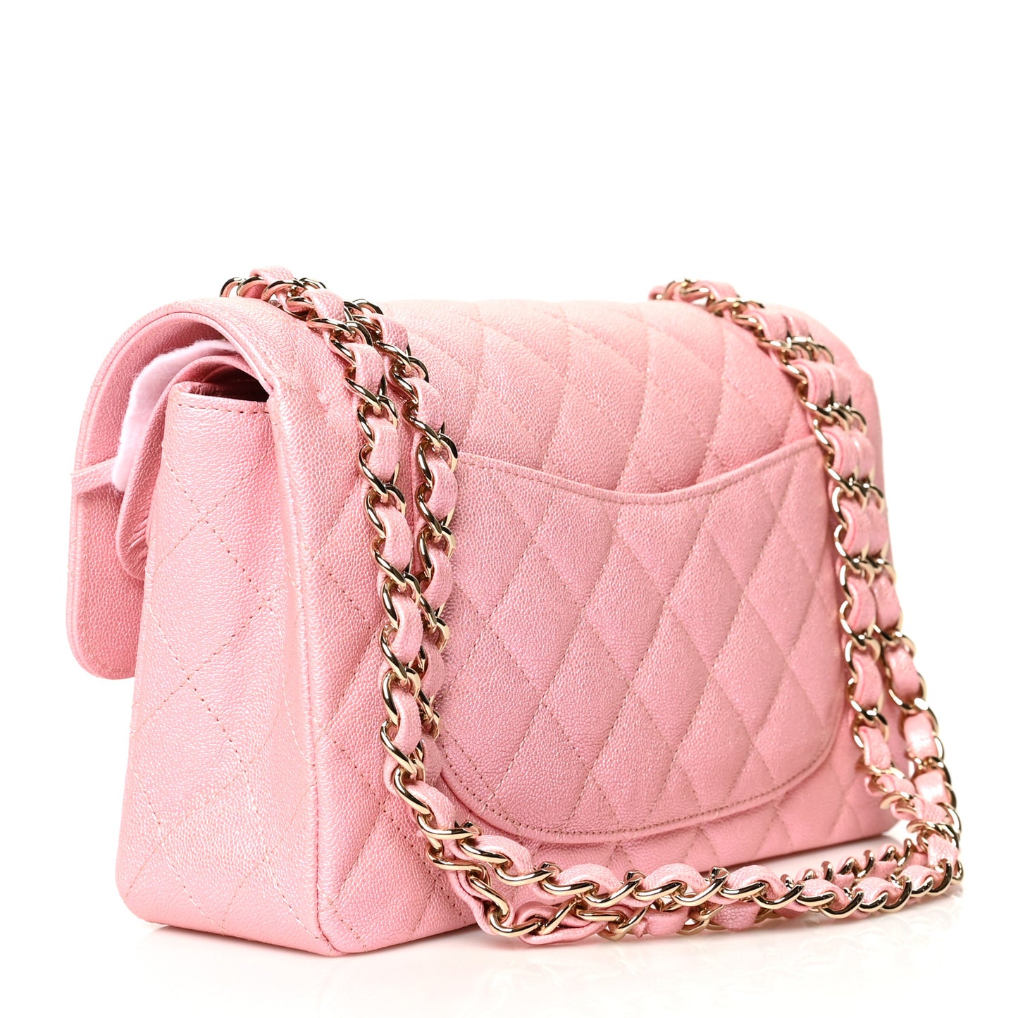 Iridescent Caviar Quilted Small Double Flap Pink
