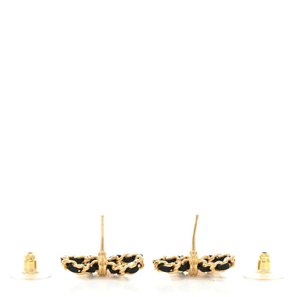 Chanel Lambskin Chain Bow Stud Earrings Black Gold 3 of 4