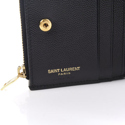 Saint Laurent Grain De Poudre Matelasse Chevron Monogram Zipped Card Case Black 8 of 9