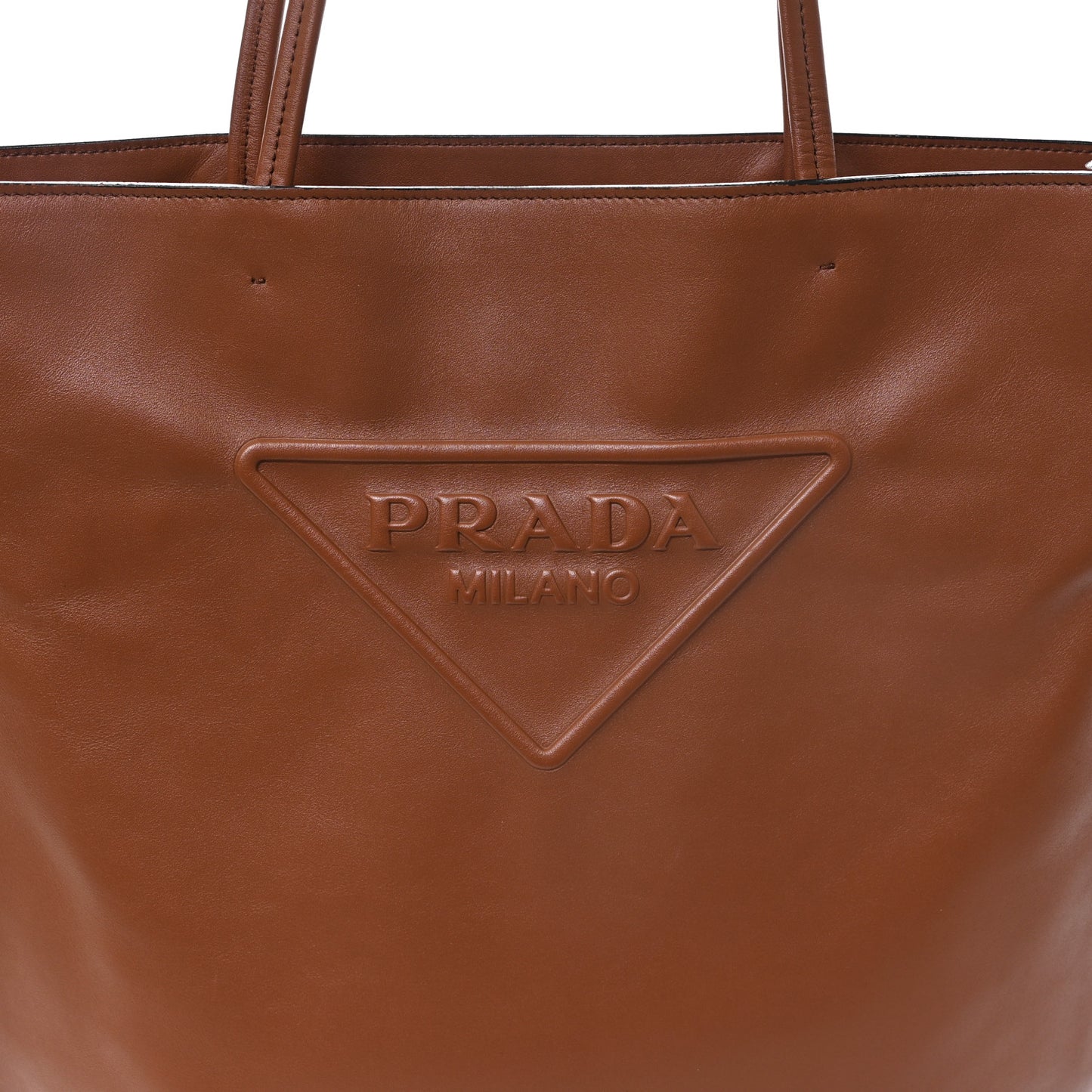 Soft Calfskin Triangle Logo Embossed Tote Cognac