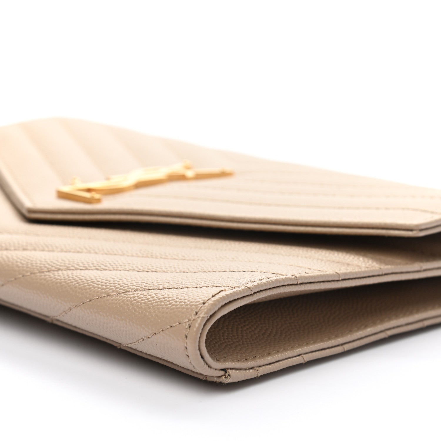 Saint Laurent Grain De Poudre Matelasse Chevron Monogram Envelope Clutch Dark Beige 8 of 10