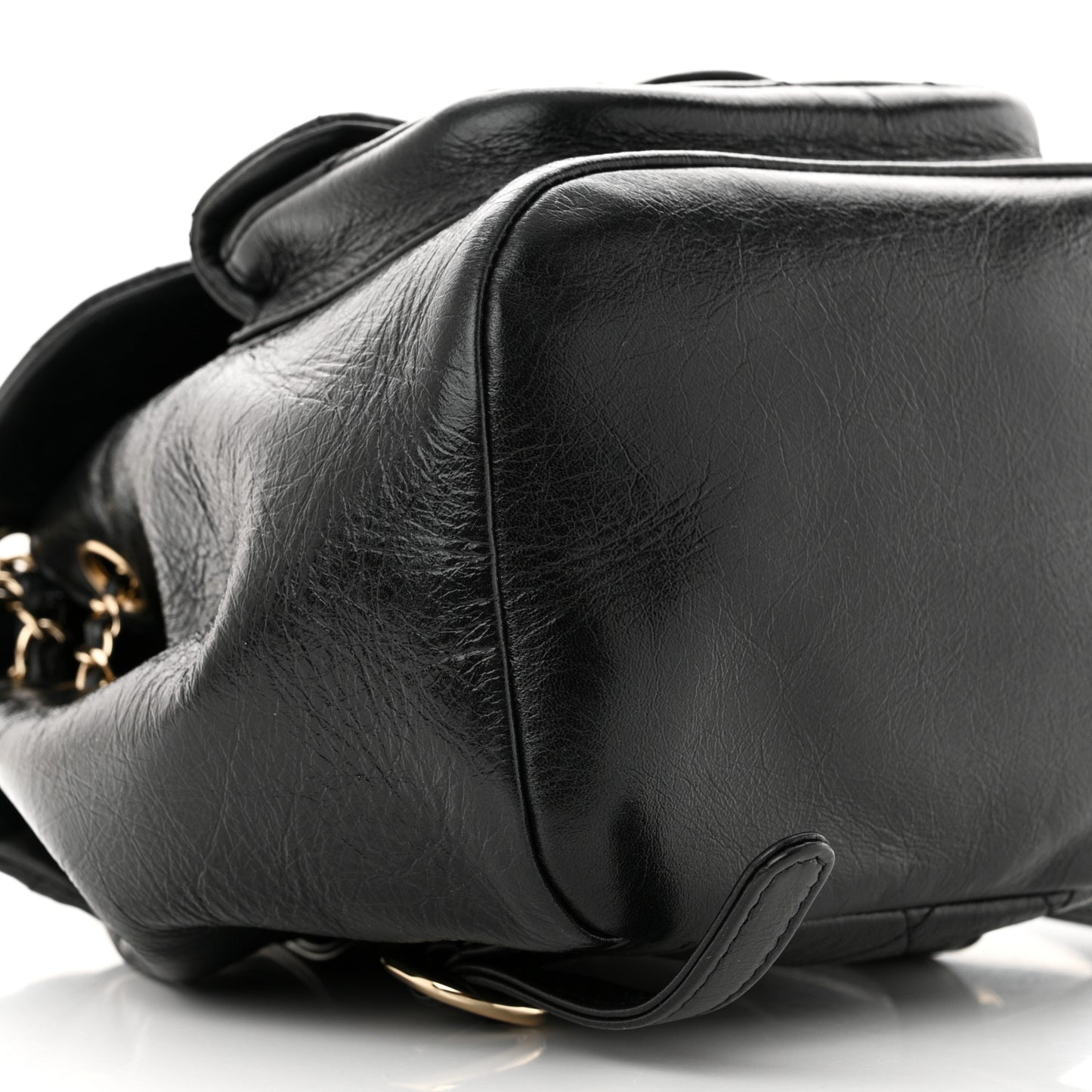 Glazed Aged Calfskin Quilted Small Duma Drawstring Backpack Black