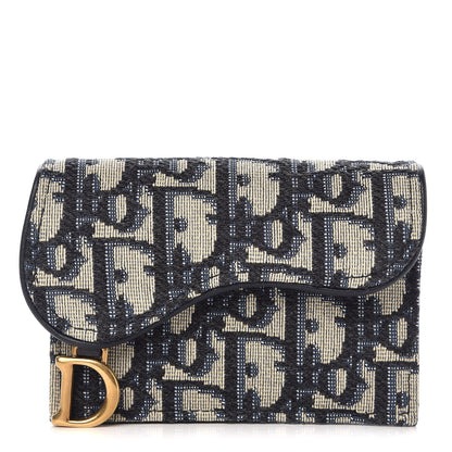 Christian Dior Oblique Saddle Card Holder Blue 1 of 8