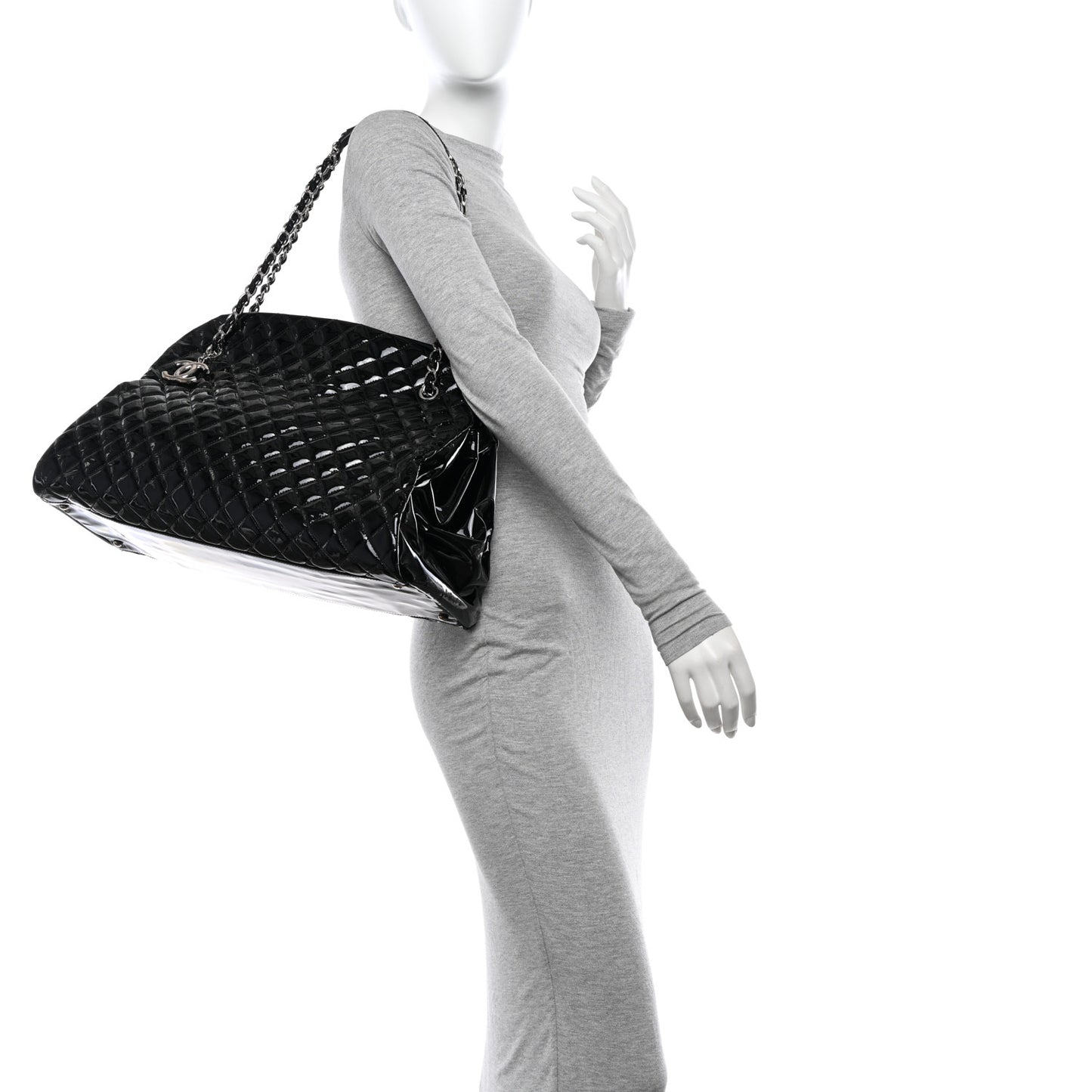 Patent Quilted Maxi Just Mademoiselle Bowling Bag Black