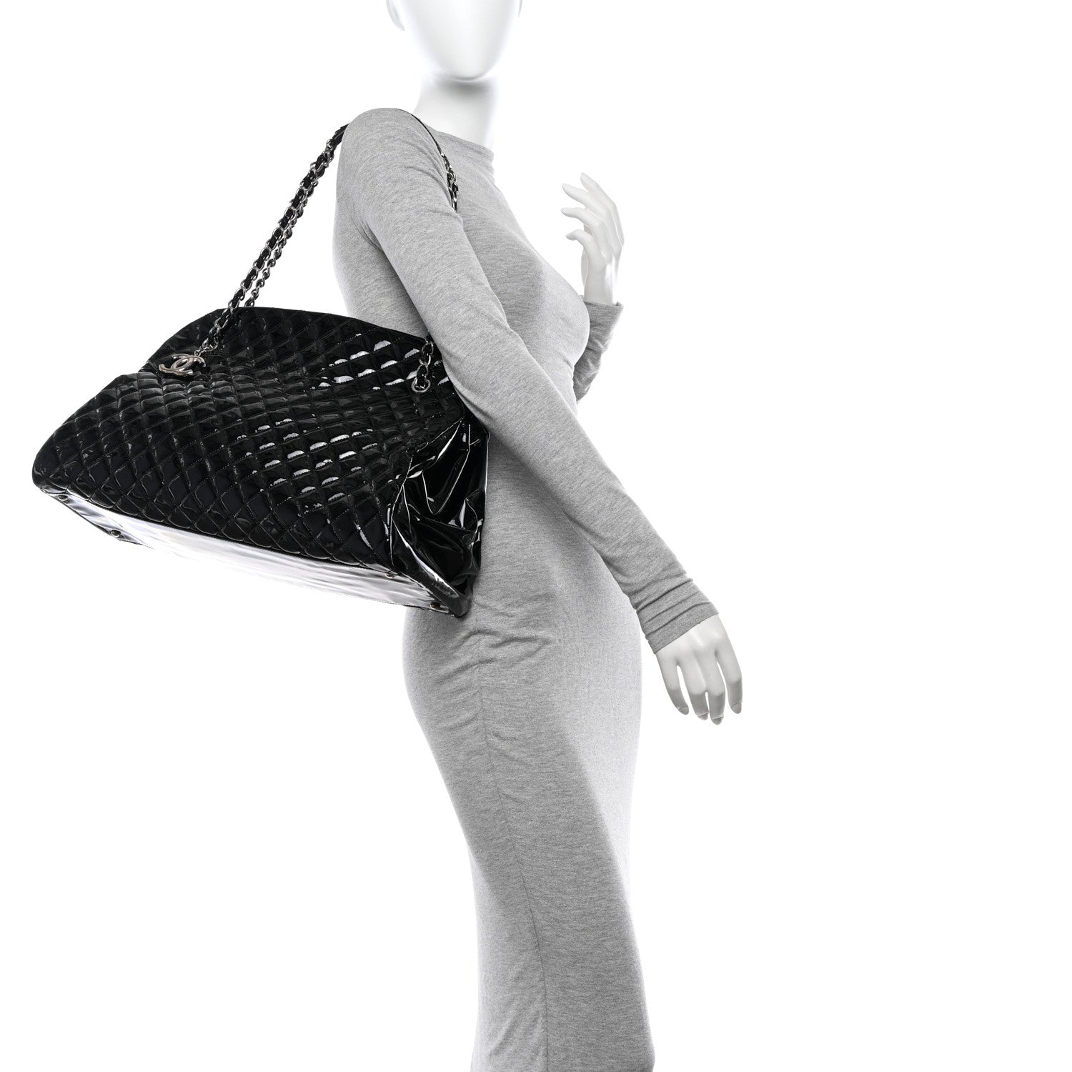 Chanel Patent Quilted Maxi Just Mademoiselle Bowling Bag Black 2 of 16