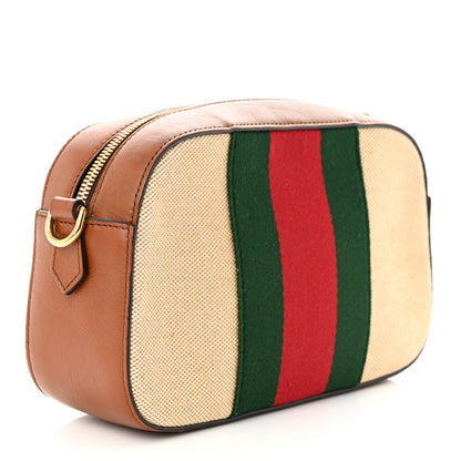 Gucci Vintage Canvas Web Shoulder Bag Sand Cuir 3 of 10